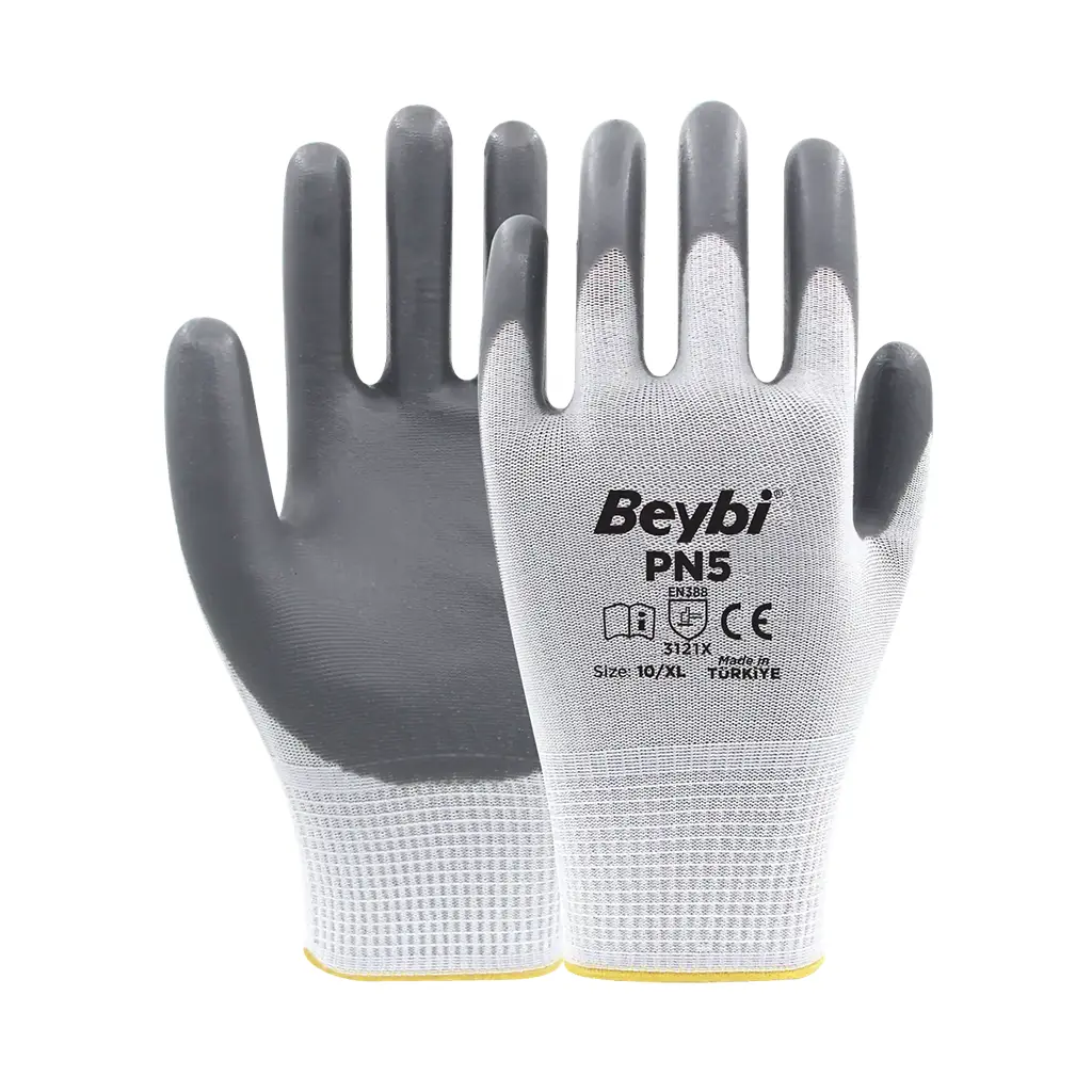 Beybi Gri PN5 Polyester Örme Nitril Eldiven